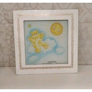 Vintage 1987 Care Bears Sunshine Bear Framed Glass Print Carnival Prize